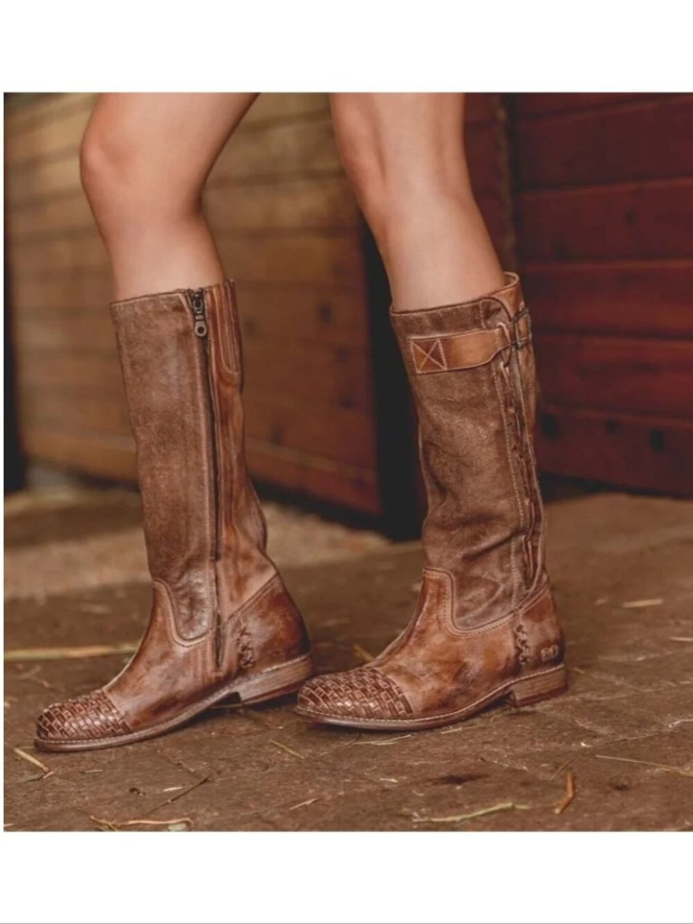 BED STU Endless Tall Boots Size 9 Tan Distressed Leather Suede Zipper NEW